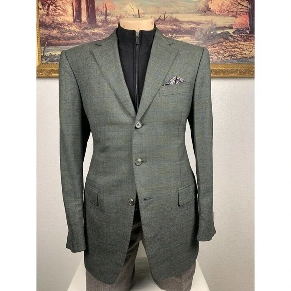 40R Ermenegildo Zegna Green‎ Check Sport Coat - Suit Jacket - Picture 4 of 14